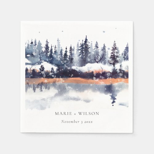 Rust Navy Winter Pine Forest Snow Wedding Napkins