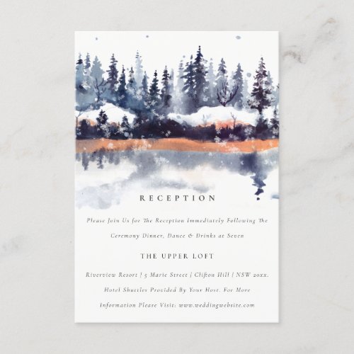 Rust Navy Winter Pine Forest Wedding Reception Enclosure Card