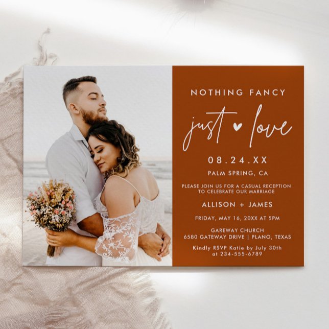 Rust Nothing Fancy Just Love Elopement Photo Invitation (Creator Uploaded)