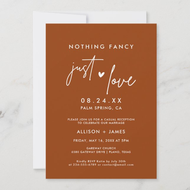 Rust Nothing Fancy Just Love Elopement Reception Invitation (Front)