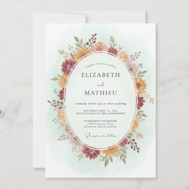 Rust Ochre Wreath Wedding Invitation (Front)