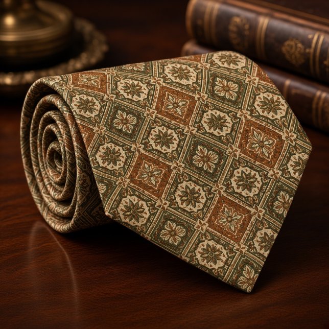 Rust Olive Moroccan Tile Medallion Neck Tie (Creator Uploaded)