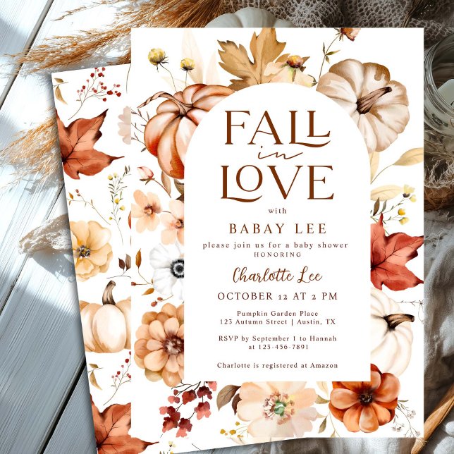 Rust Orang Fall in Love Floral Pumpkin Baby Shower Invitation (Creator Uploaded)