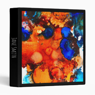 Rust orange abstract art ink 3 ring binder