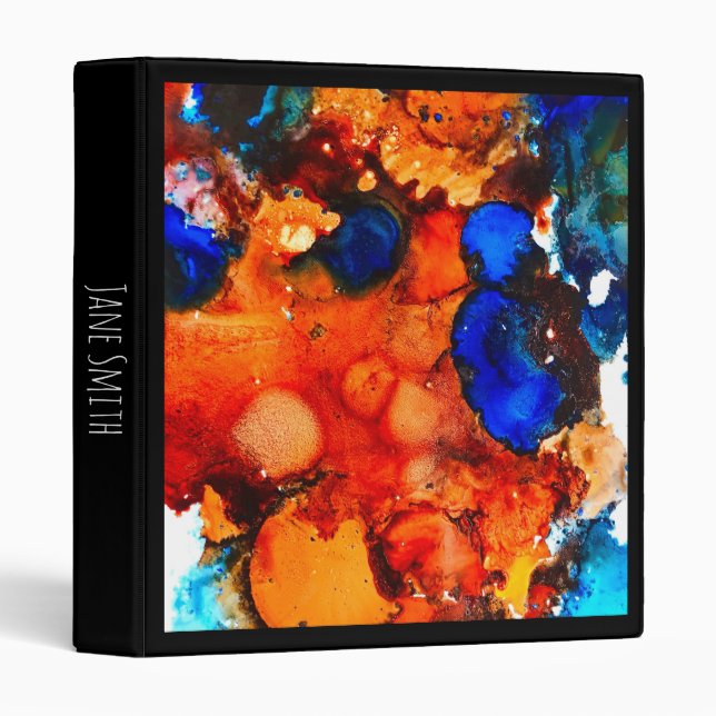 Rust orange abstract art ink 3 ring binder (Front/Spine)