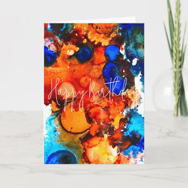 Rust orange abstract art ink card (Front)