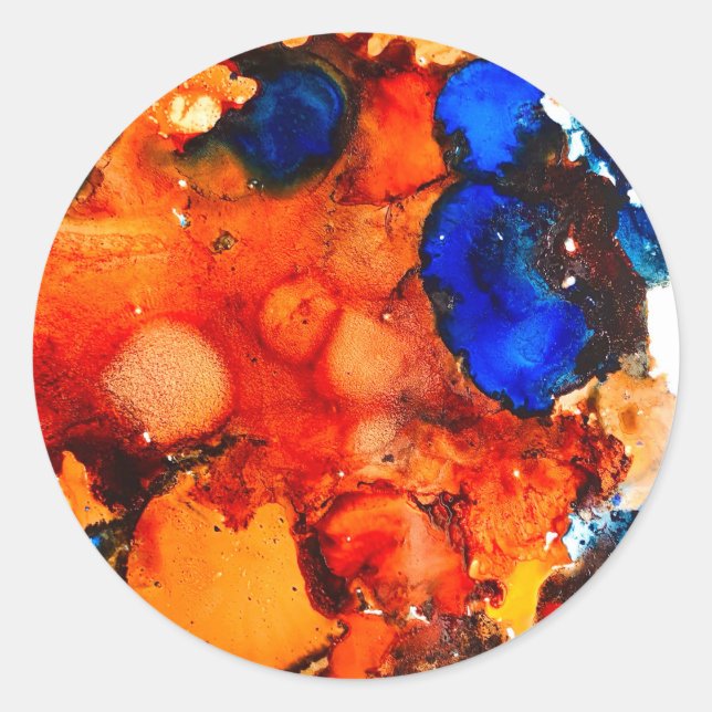 Rust orange abstract art ink classic round sticker (Front)