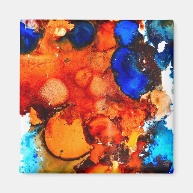 Rust orange abstract art ink magnet (Front)