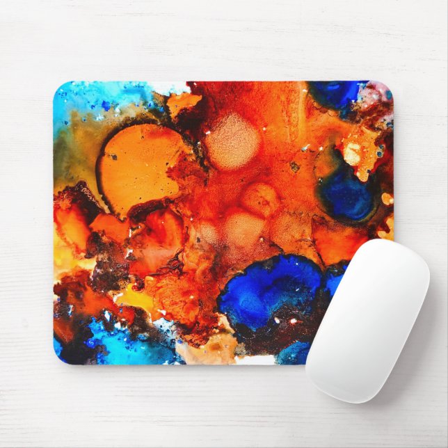 Rust orange abstract art ink mouse pad (With Mouse)