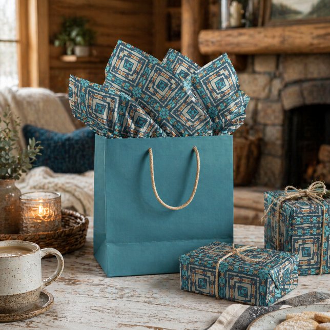Rust Orange Aqua Turquoise Teal Taupe Mosaic Art Tissue Paper (Creator Uploaded)