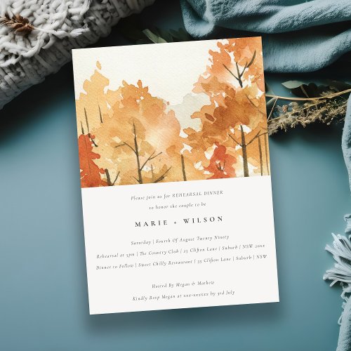 Rust Orange Autumn Fall Trees Rehearsal Dinner Invitation