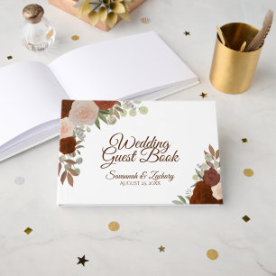 Rust Orange Autumn Floral Elegant Boho Wedding Guest Book