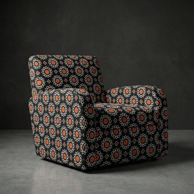 Rust Orange Black White Geometric Tribal Medallion Fabric (Creator Uploaded)
