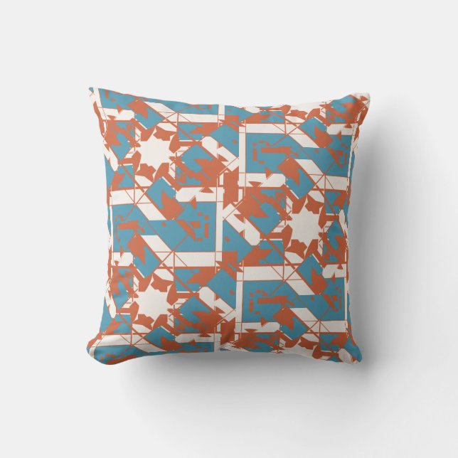 Rust Orange Blue Mediterranean Jagged Mosaic Throw Pillow (Front)