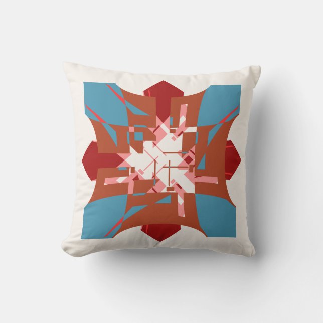 Rust Orange Blue Red Abstract Floral-like Design Throw Pillow (Front)