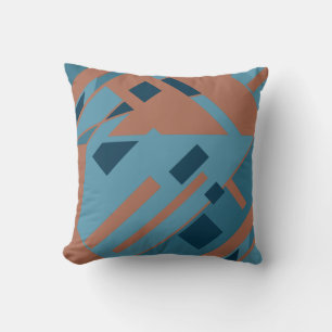 Rust Orange Blue Shades Diagonal Art Design Throw Pillow