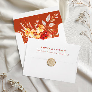 Rust Orange Boho Floral Wedding Return Address Envelope