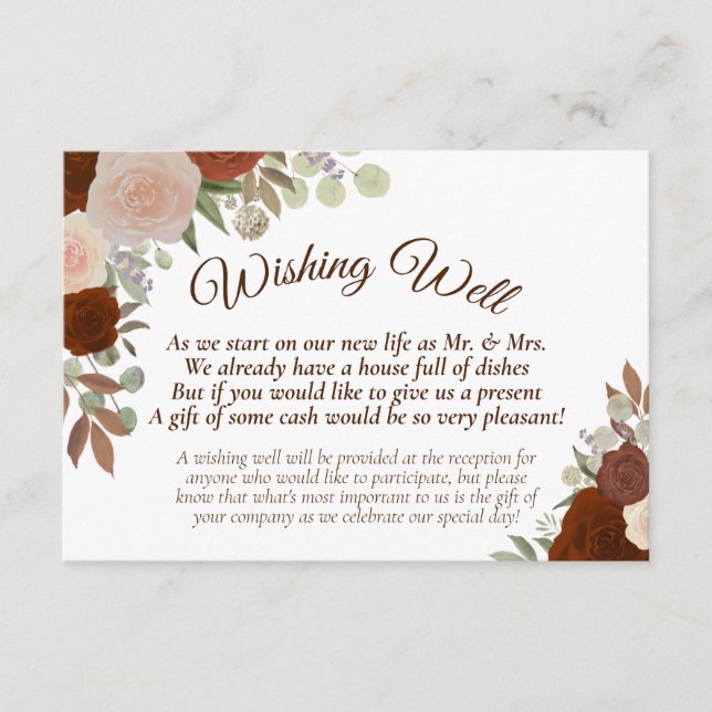 Rust Orange Boho Floral Wedding Wishing Well Enclosure Card (Front)