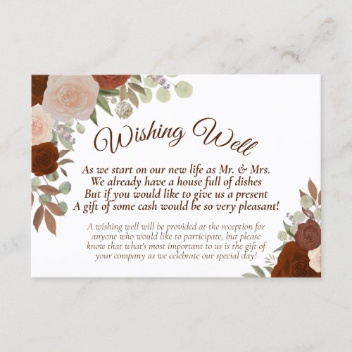 Rust Orange Boho Floral Wedding Wishing Well Enclosure Card