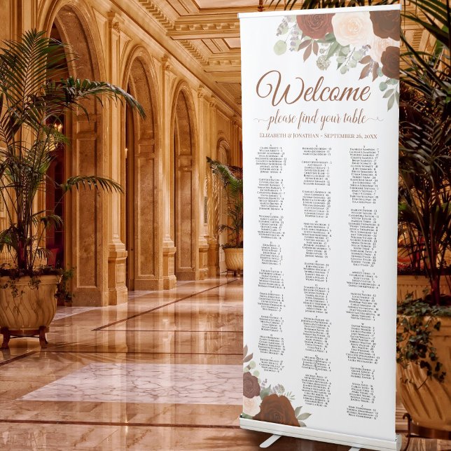 Rust Orange Boho Roses Alphabetical Seating Chart Retractable Banner (Creator Uploaded)