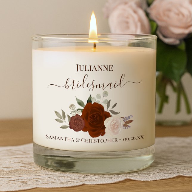 Rust Orange Boho Roses Elegant Bridesmaid Gift Scented Candle (Creator Uploaded)