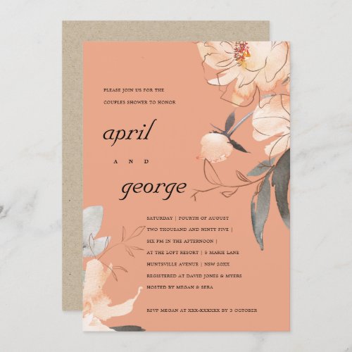 RUST ORANGE BROWN FLORAL COUPLES SHOWER INVITE