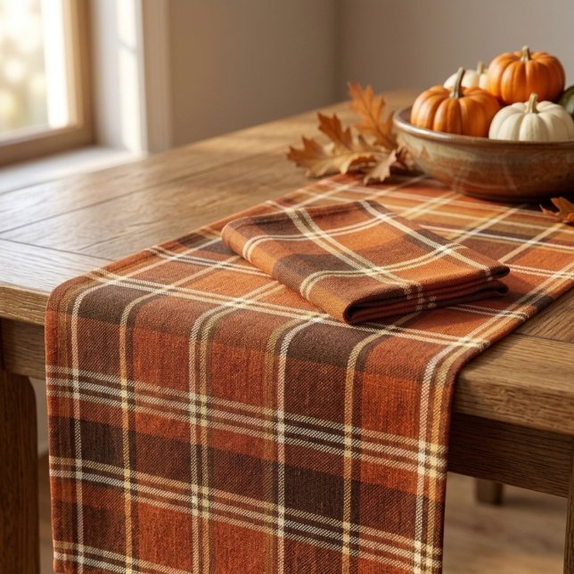 Rust Orange & Brown Tartan Plaid Pattern  Short Table Runner (Creator Uploaded)