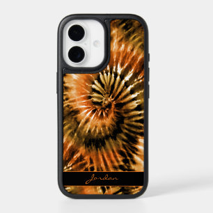 Rust Orange Brown Tie Dye Retro Pattern with Name iPhone 17 Case