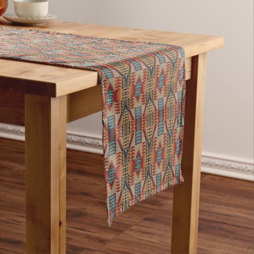 Rust Orange Brown Turquoise Teal Blue Tribal Art Long Table Runner