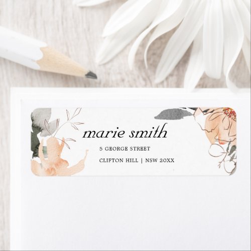 RUST ORANGE BROWN WATERCOLOR FLORAL ADDRESS LABEL