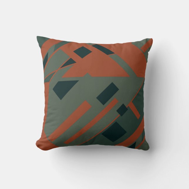 Rust Orange Dark Gray Green Diagonal Abstract Throw Pillow (Front)