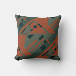 Rust Orange Dark Gray Green Slanted Art Abstract Throw Pillow