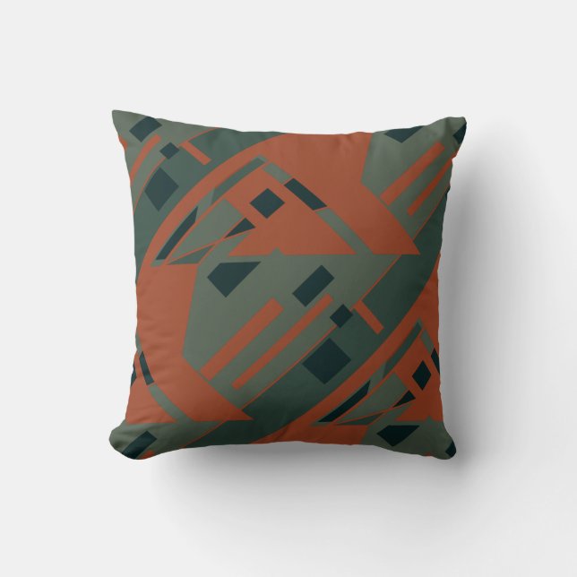 Rust Orange Dark Gray Green Slanted Art Abstract Throw Pillow (Front)