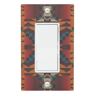 Rust Orange Dark Red Brown Teal Blue Tribal Art Light Switch Cover