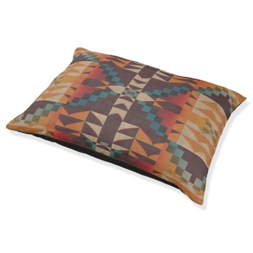 Rust Orange Dark Red Brown Teal Blue Tribal Art Pet Bed