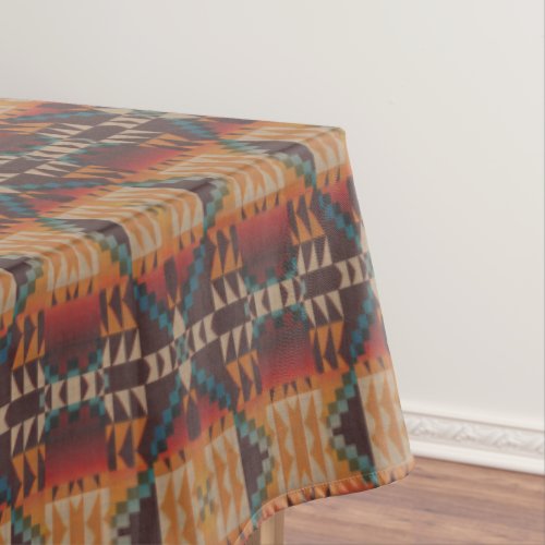 Rust Orange Dark Red Brown Teal Blue Tribal Art Tablecloth