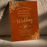 Rust Orange Elegant Gold Lace Calligraphy Wedding Invitation