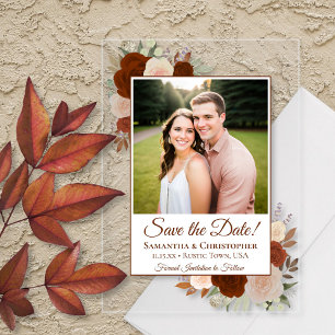 Rust Orange Fall Roses Wedding Save the Date Photo
