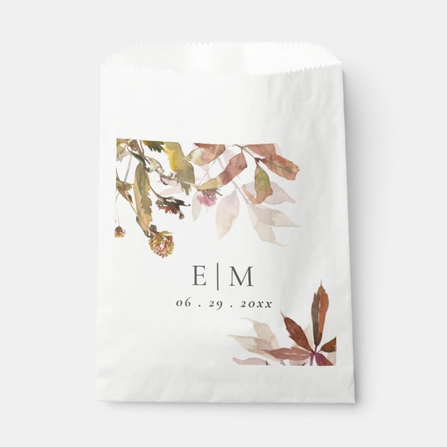 Rust Orange Fall Tree Leaves Monogram Wedding Favor Bag (Front)
