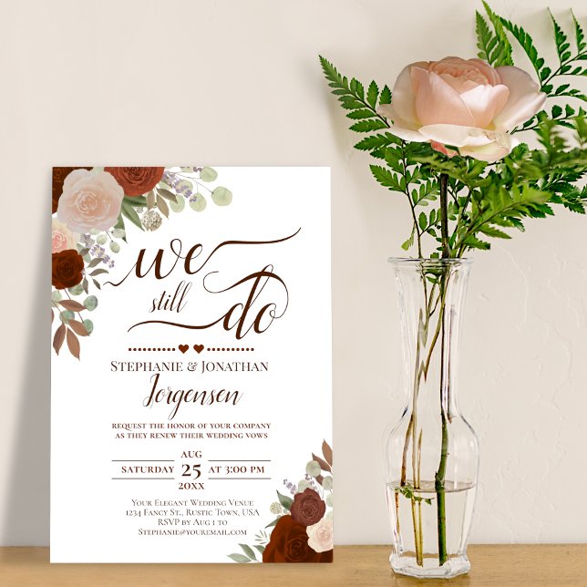 Rust Orange Floral We Still Do Vow Renewal Invitation (Creator Uploaded)