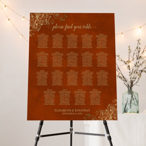 Rust Orange  Gold 19 Table Wedding Seating Chart Foam Board