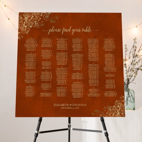 Rust Orange  Gold Alphabetical Wedding Seating Foam Board