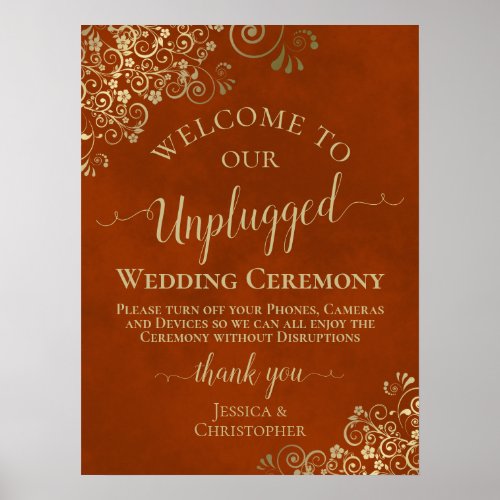 Rust Orange  Gold Chic Unplugged Wedding Ceremony Poster