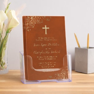 Rust Orange & Gold Fancy Catholic Wedding Program Brochure