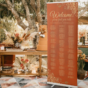 Rust Orange & Gold Glam Alphabetical Seating Chart Retractable Banner