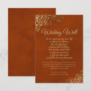 Rust Orange & Gold Lace Wedding Wishing Well Poem Enclosure Card