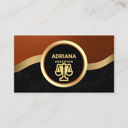 Rust Orange Gold Lawyer Justice Scale Attorney Business Card