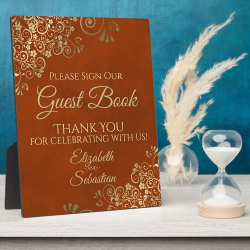 Rust Orange  Gold Sign Our Guest Book Wedding Plaque