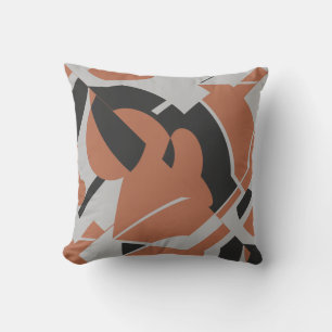 Rust Orange Gray Black Bold Swirling Abstract Art Throw Pillow