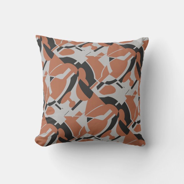 Rust Orange Gray Black MCM Look Diagonal Art Print Throw Pillow (Front)